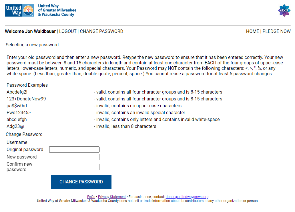 2023 Demo Screenshot of Changing Password