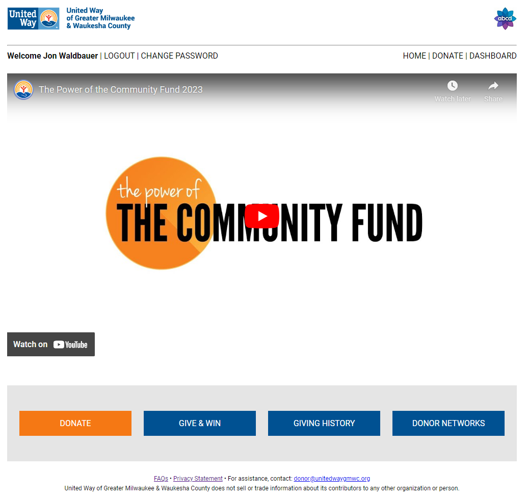 2023 Demo Screenshot of the Home Page with a Dashboard