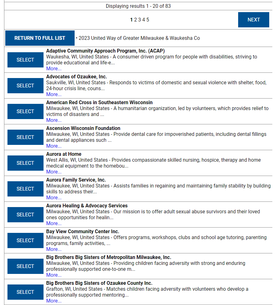 2023 Demo Screenshot of United Way Designation Options - Locate An Agency Select