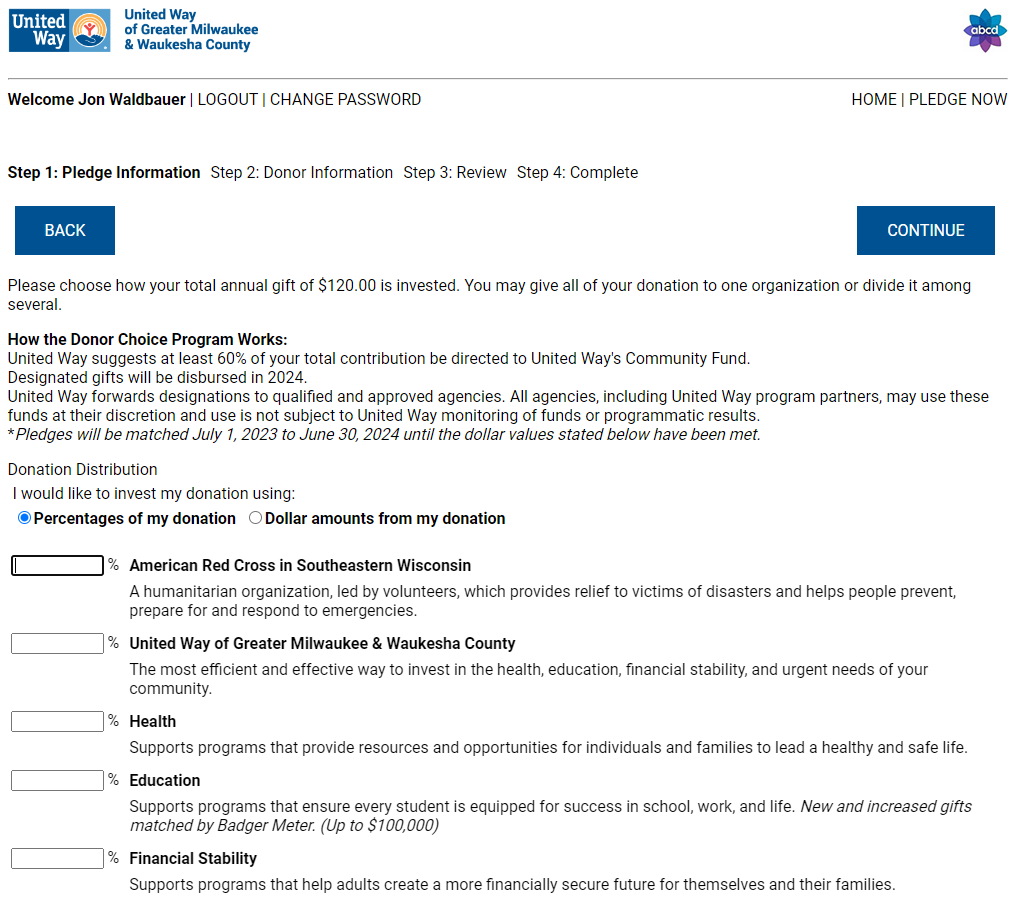 2023 Demo Screenshot of United Way Designation Options - Locate An Agency Top of Page