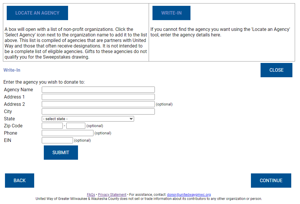 2023 Demo Screenshot of United Way Designation Options - Write-In