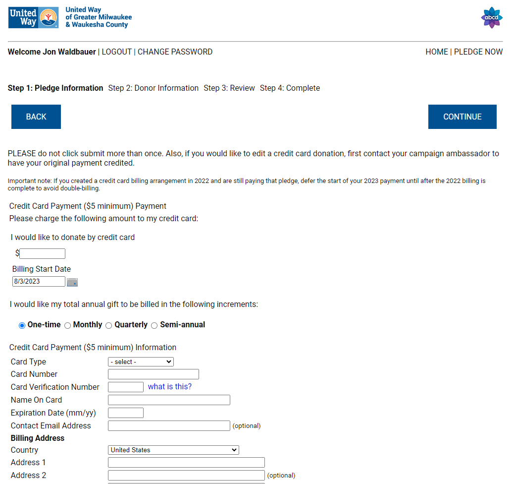 2023 Demo Screenshot of Credit Card Payment Type