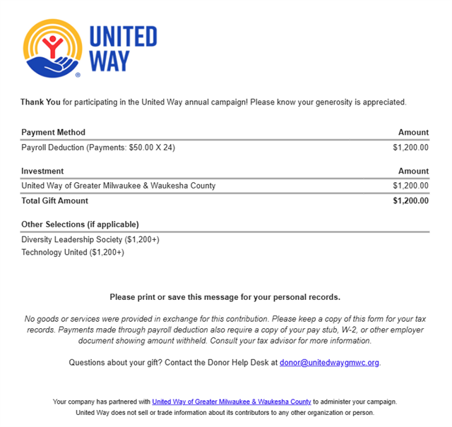 Give At Work - Confirmation Email