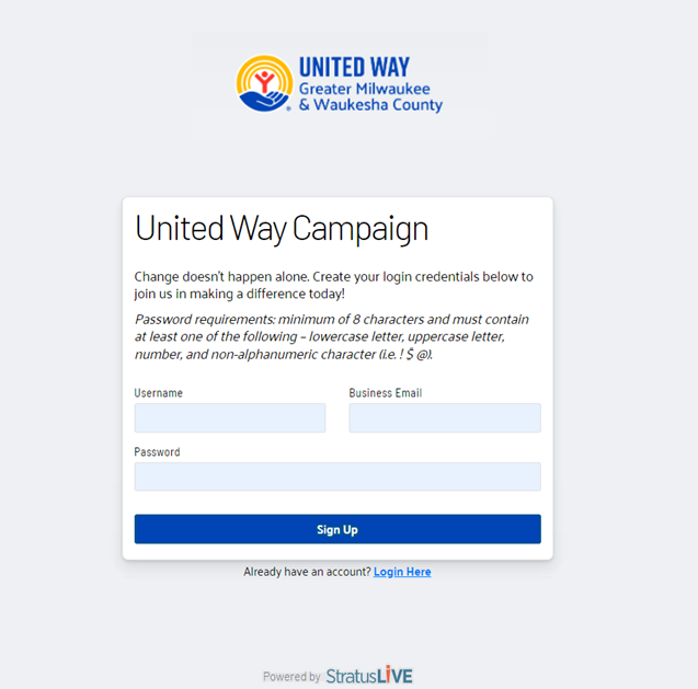 Give At Work - Login Screen - Custom Registration