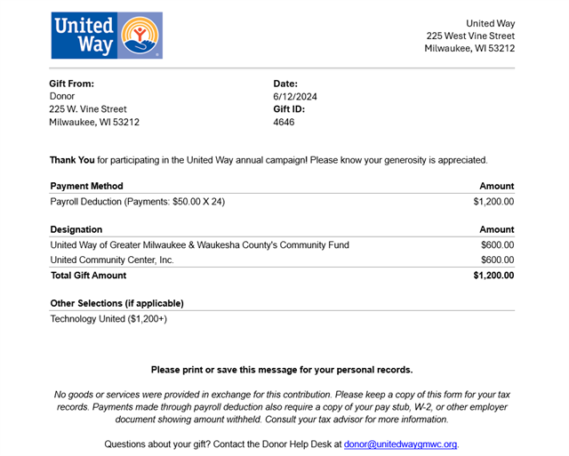 Give At Work - Confirmation Email