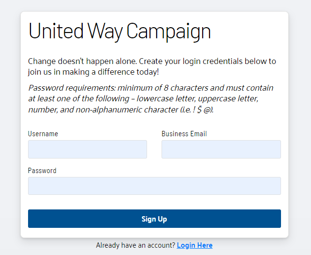 Give At Work - Login Screen - Standard Registration