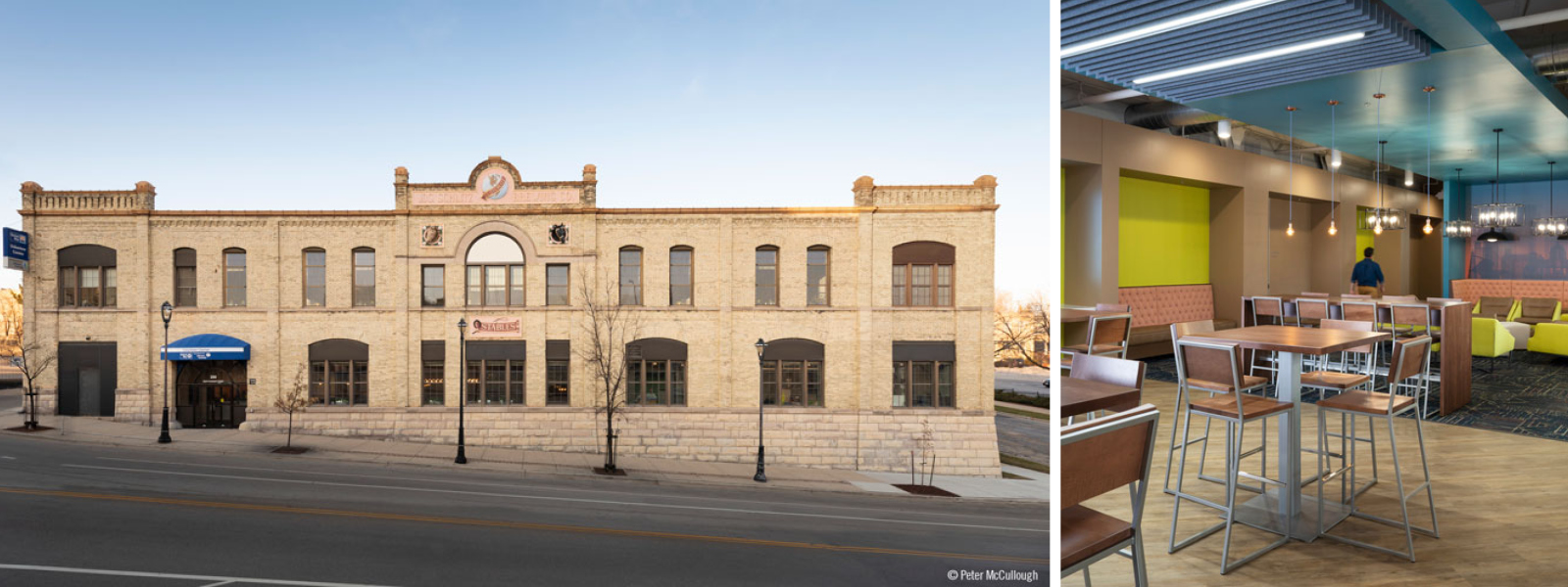 Photo of outside of volunteer center and photo of lobby area in the center