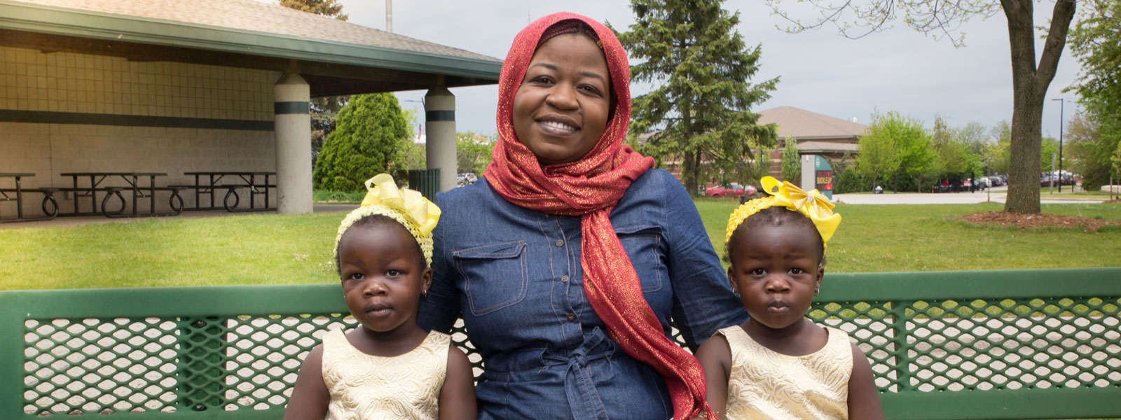 Woman with twin daughters
