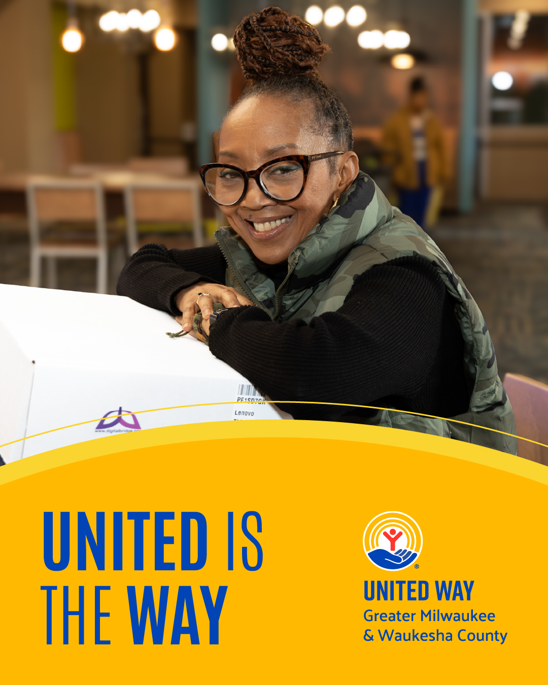 Image of person with computer with United is the Way