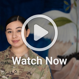 image of young woman in uniform with a play overlay button
