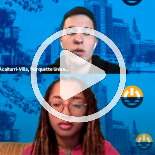 Screen shot of the video with play button overlay to signify that the link is a video