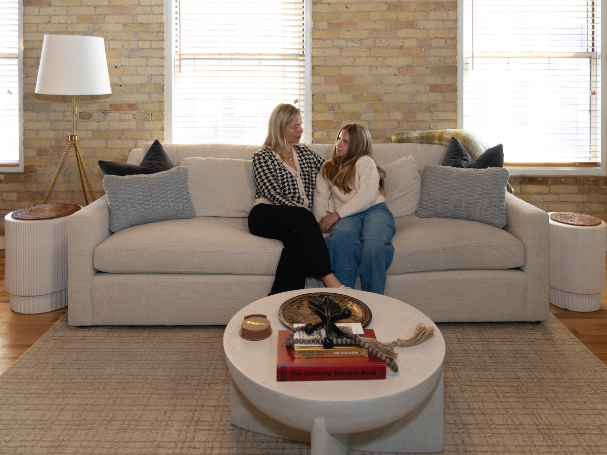 Ginger Lazovik and her daughter at home