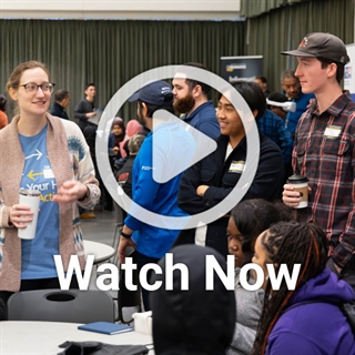 image of students with video play button overlay